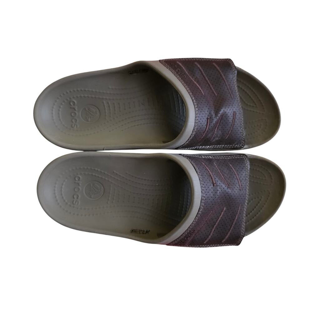 Crocs Yukon Leather Slide Sandals Espresso Brown Gorpcore Dad Shoe Slip On
